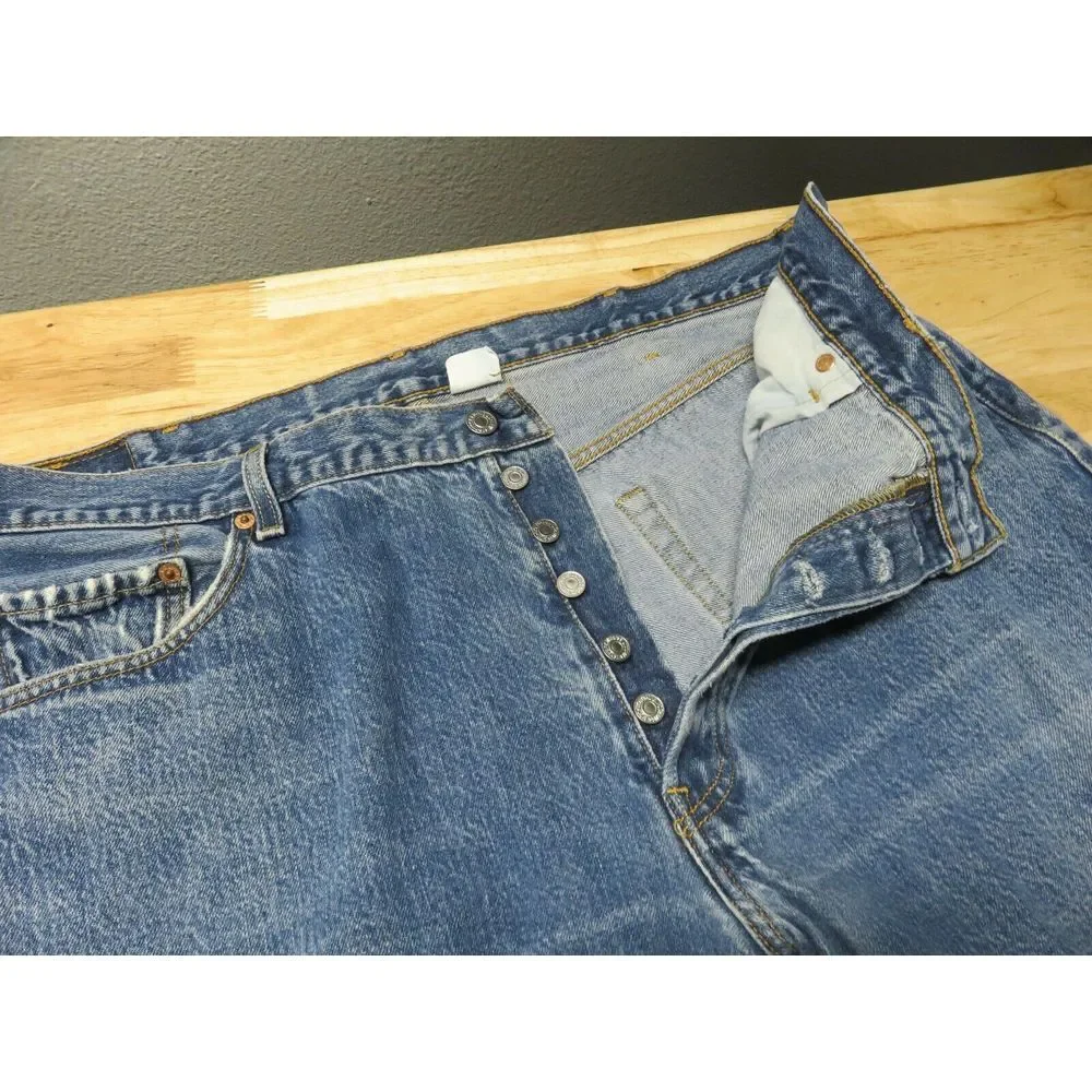Mens‎ Levis 501 XX Denim Blue Jeans Cotton Straight Leg 42x30 Wear On Hems